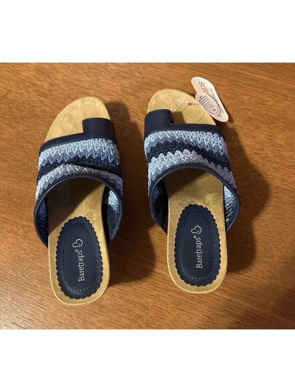 Baretraps Navy Multi Slide Wedge Sandals Fabric Striped Crochet Women’s 8M - Picture 1 of 4